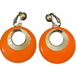Sarah Coventry Bold Gypsy Mod Orange 60's Lucite Hoop Clip On Earrings